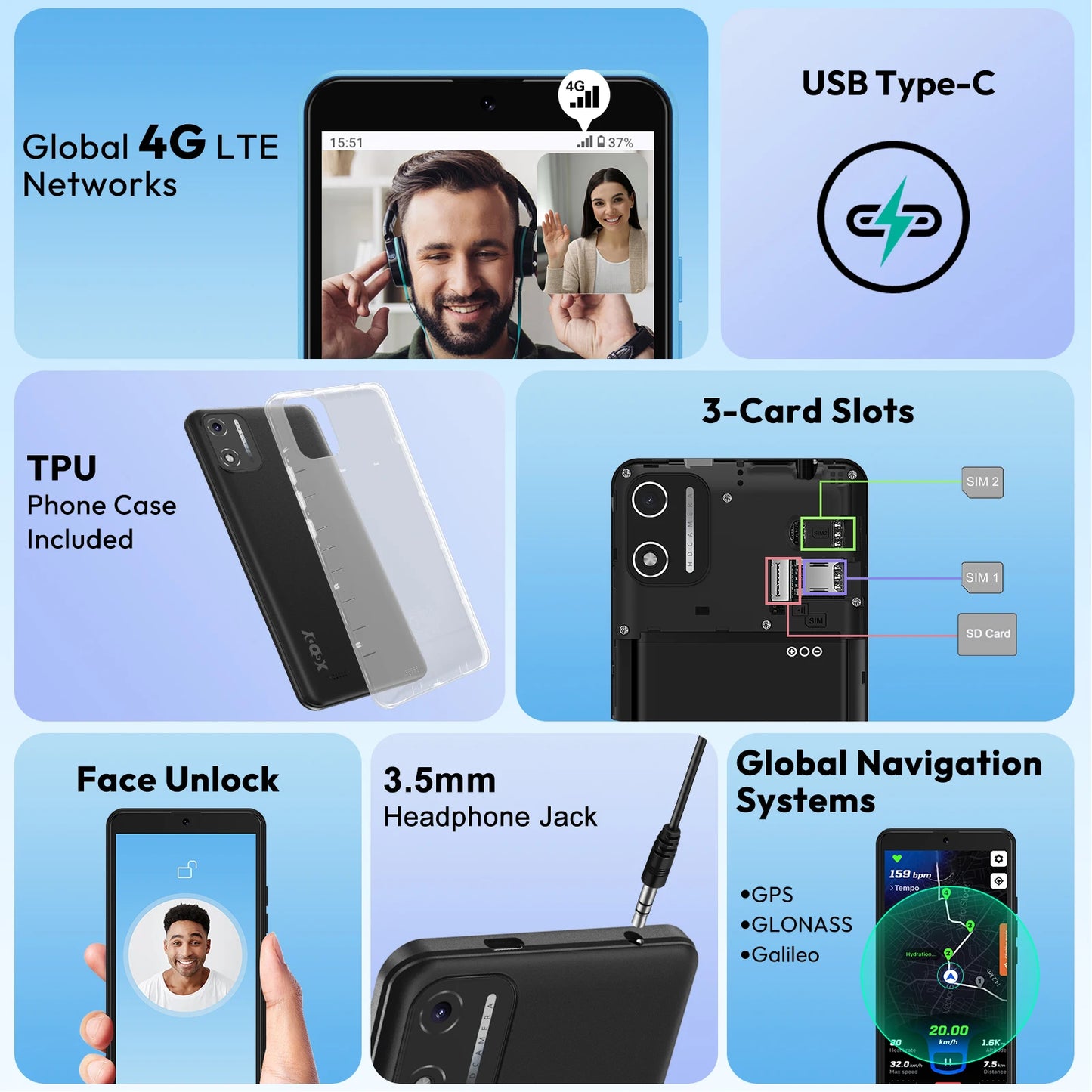 XGODY X32 Android 14 Smartphone 5.5 inch Dual SIM Octa Core 4GB+16GB Mobile Phones 2850mAh 5+8MP 4G Network Face ID Cellphones