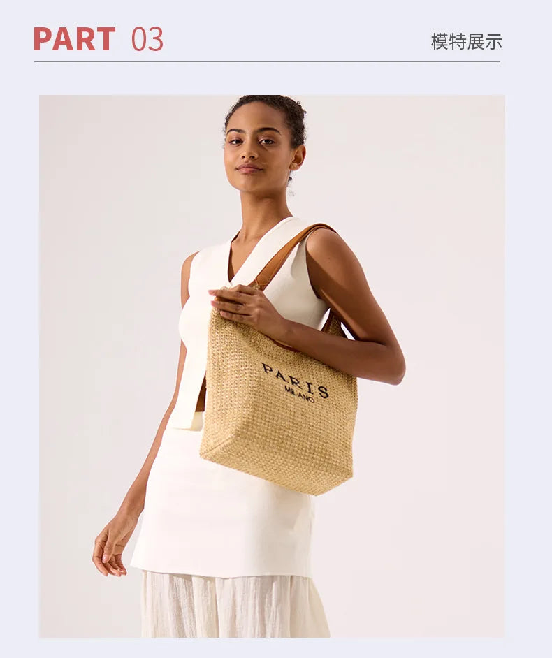 Fashion Letters Pp Straw Women Shoulder Bags Casaul Hobos Woven Handbags Summer Beach Large Capacity Tote Bag Big Shopper Purses