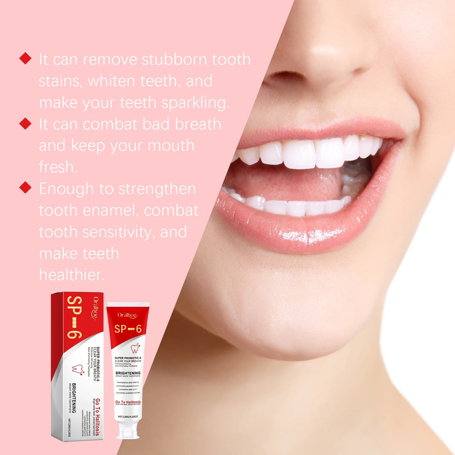 Sp 6 Probiotic Brightening Toothpaste Tooth Whitening Plaque Stains Remover Improves Yellow Teeth Lasting Oral Refreshing Care