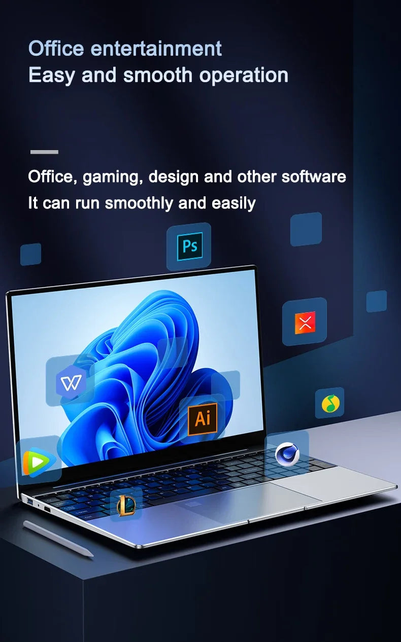 Intel N95 15.6"  Portable Laptop  7500 mAh 32GB Ram DDR4 2TB SSD Windows 11  Notebook Pc Gamer with Backlit Fingerprint