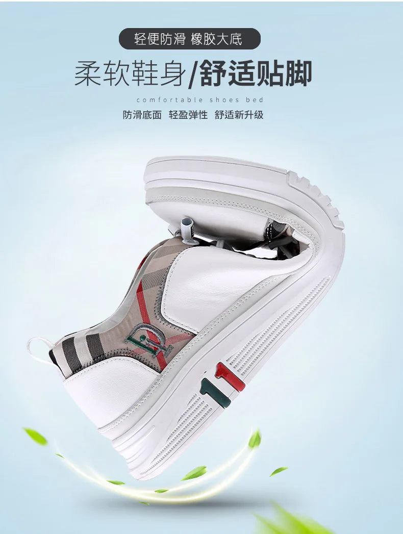 Genuine Leather Casual Shoes Men Sneakers Outdoor Walking Shoe Loafers Man Comfortable Breathable Male Light Footwear Plaid Shoe