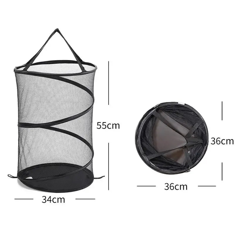 Large Capacity Polyester Mesh Transparent Storage Basket, Portable Laundry Bag Storage Bucket, Home Folding Dirty Clothes Basket