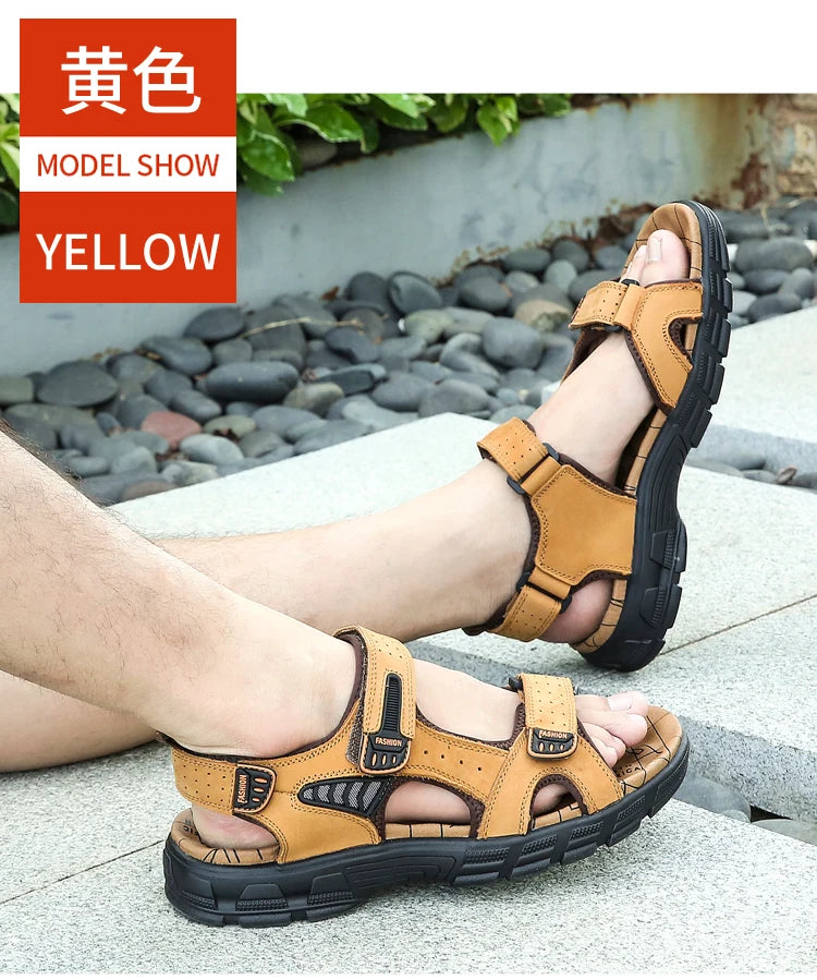 2024 New Genuine Leather Men's Sandals Summer Outdoor Non-slip Hiking Trekking Shoes for Men Beach Slippers Casual Sneakers