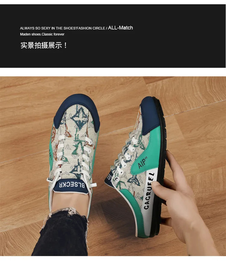 Men Non-slip Vulcanize Shoes Fashion Half Slippers Mesh Cloth Shoes for Man Casual Shoe Male Comfortable Flat Footwear 2025