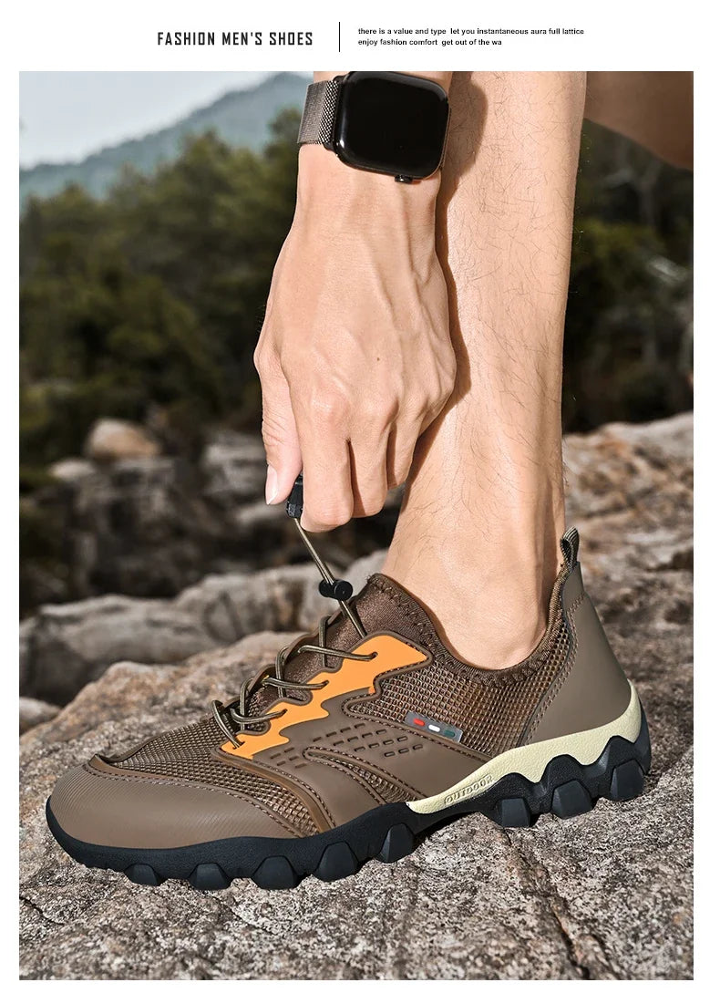 Summer Men's Hiking Shoes Mesh Breathable Sneakers Outdoor Light Men Trekking Trails Shoes Male All Day Walking Work Sneakers