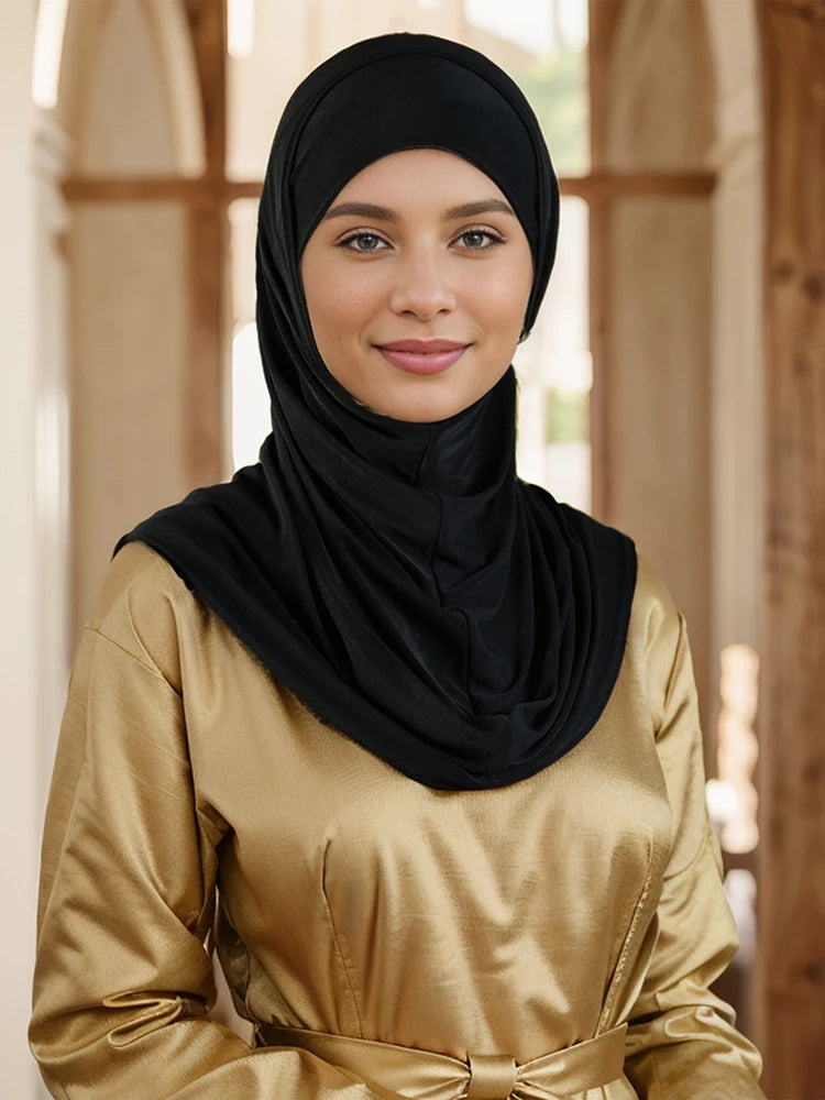 Crystal Hemp Hijab With Matching Undercap Set Women Plain Hijabs Inner Caps Malay Muslim Headband Two-piece Scarf Set