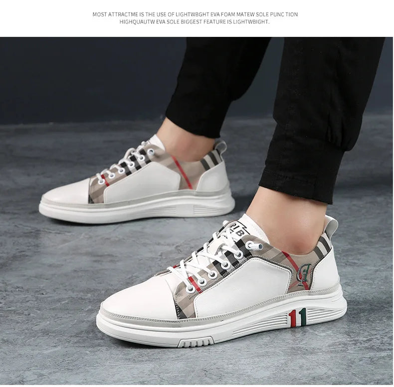 Genuine Leather Casual Shoes Men Sneakers Outdoor Walking Shoe Loafers Man Comfortable Breathable Male Light Footwear Plaid Shoe