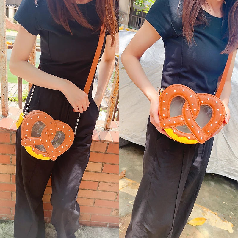 Novel Pretzel Bread Design Shoulder Bag for Women Small Food Shape Crossbody Bag Girls Cute Purses and Handbags Novelty Clutch