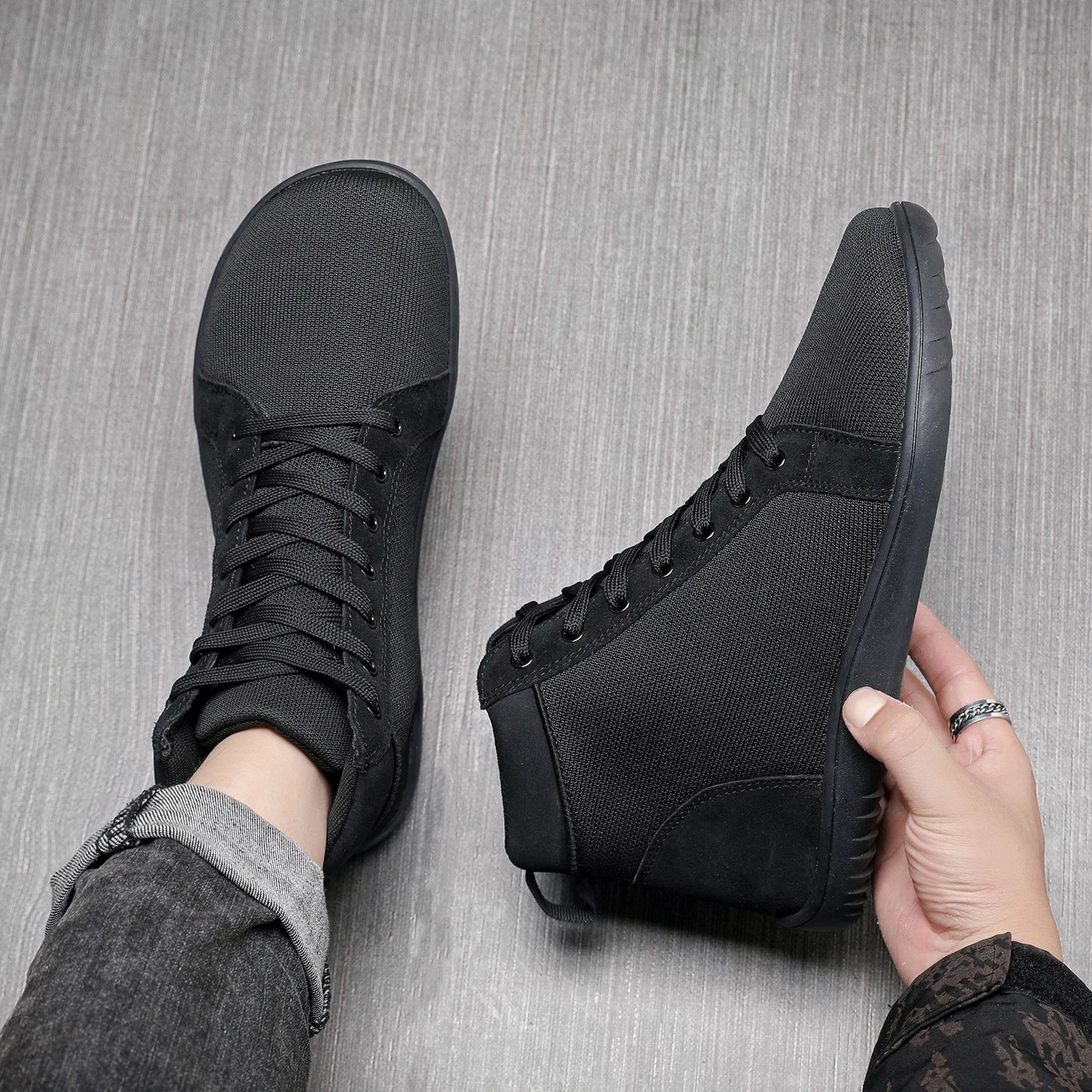 Wide Toe Shoes Spring Autumn Retro Warm Comfort Hiking Boots High Top Men Sneakers Non Slip Canvas Black Outdoor Hiking Shoes