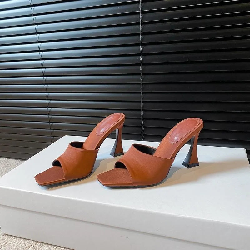 Summer Women's Fashion High Heel Slippers Elegant Open Toe Dress Slides Design Style Stripper Party Sandals