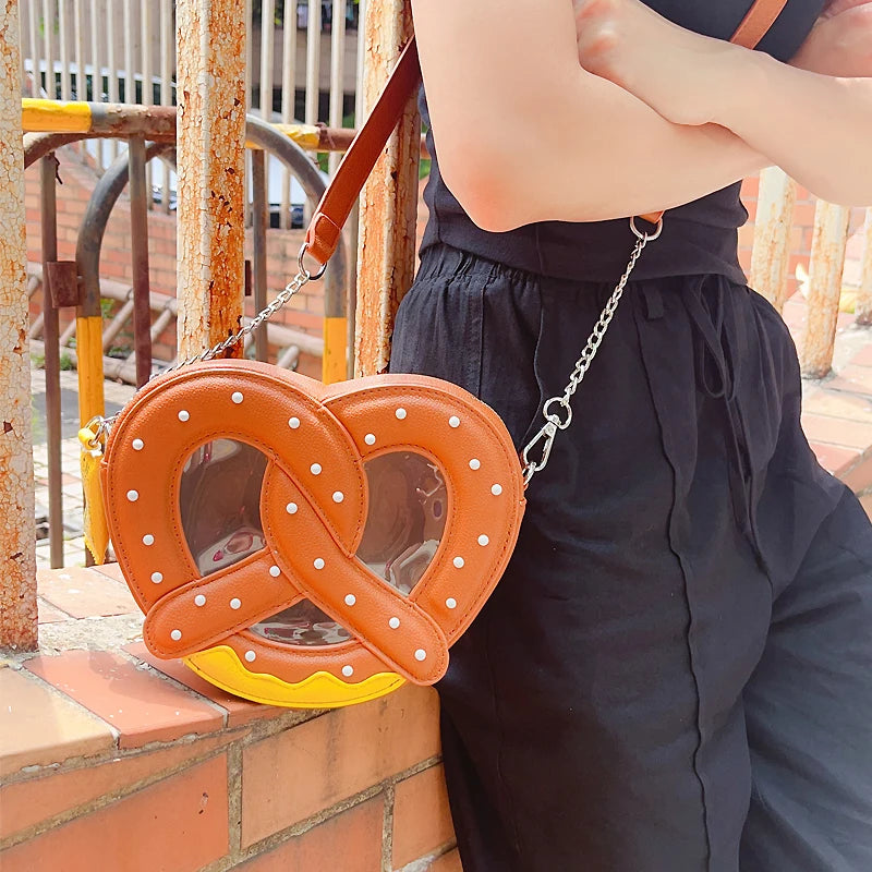 Novel Pretzel Bread Design Shoulder Bag for Women Small Food Shape Crossbody Bag Girls Cute Purses and Handbags Novelty Clutch