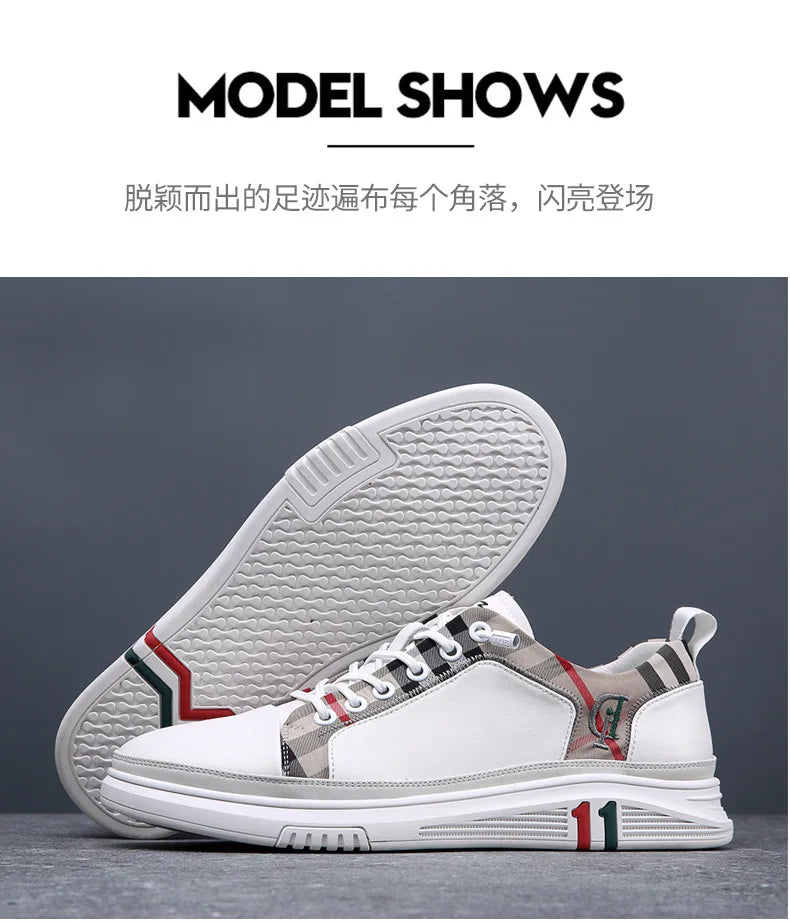 Genuine Leather Casual Shoes Men Sneakers Outdoor Walking Shoe Loafers Man Comfortable Breathable Male Light Footwear Plaid Shoe