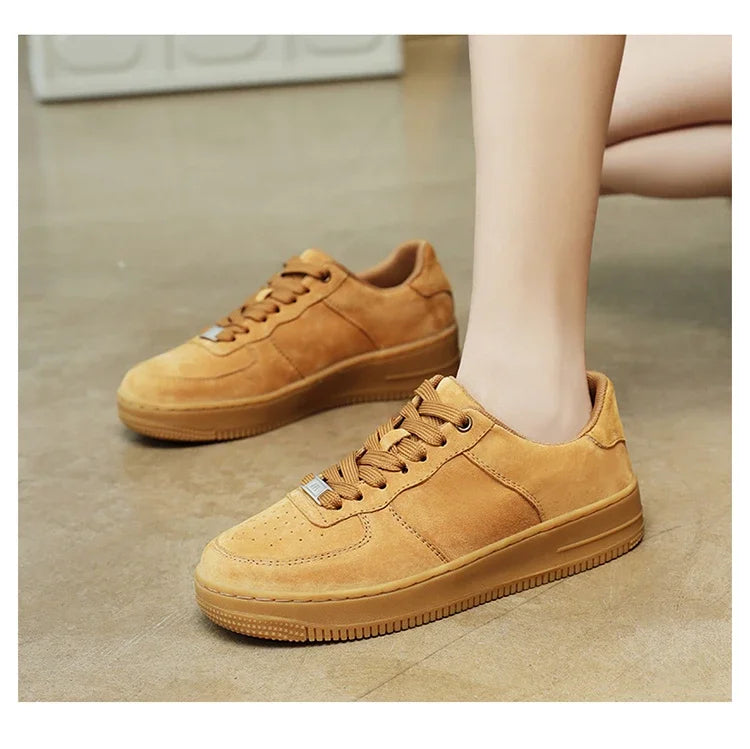 Autumn Brown Strings Sport Basketball Casual Sneakers High-top Canvas Shoe Lace-up Fashion Flat Round Wheat Color Sholeaces