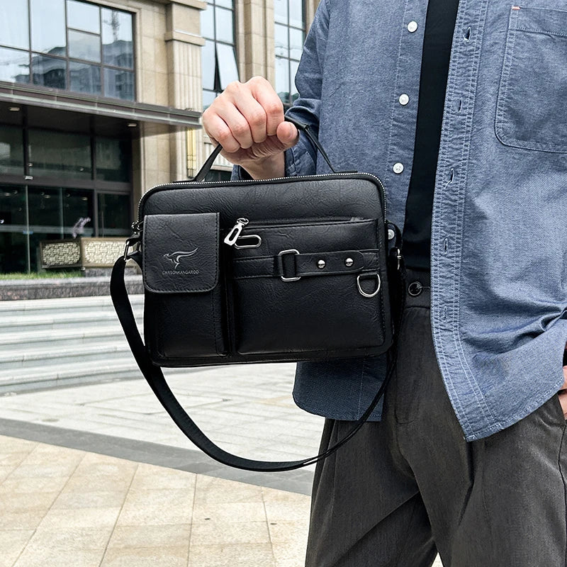 Fashion Men's Shoulder Bag Portable PU Leather Handbag Business Briefcase Travel Bag Man Crossbody Bags for Men Satchel Purse