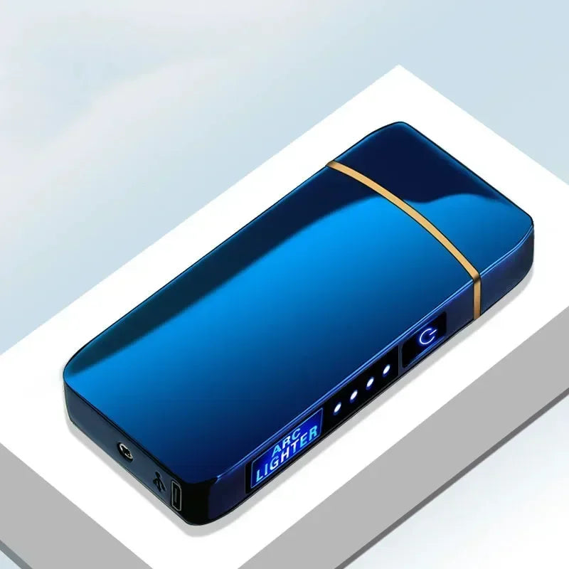全新電動防風金屬打火機雙弧無焰等離子可充電USB打火機LED電量顯示觸控打火機禮物
