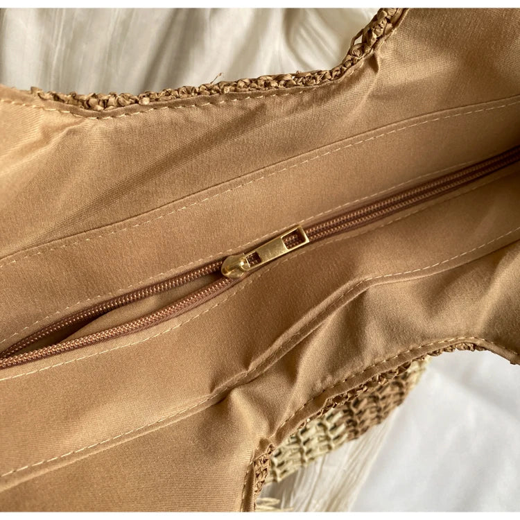 Leisure grass woven bag for women with large capacity, 2024 new summer single shoulder commuting woven bag, beach bag