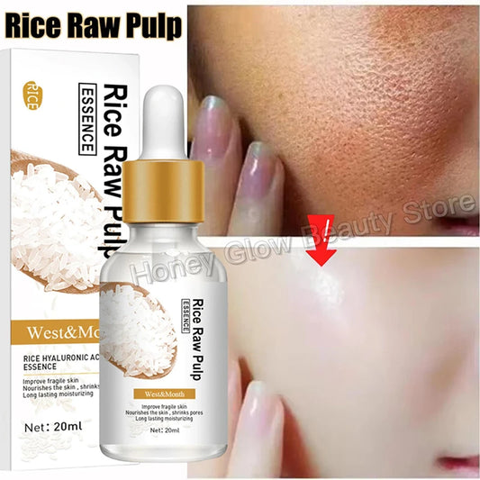 Rice Raw Pulp Serum Hyaluronic Acid Face Essence Nourishing Moisturizing Whitening Anti-Wrinkle Brighten Smooth Facial Skin Care