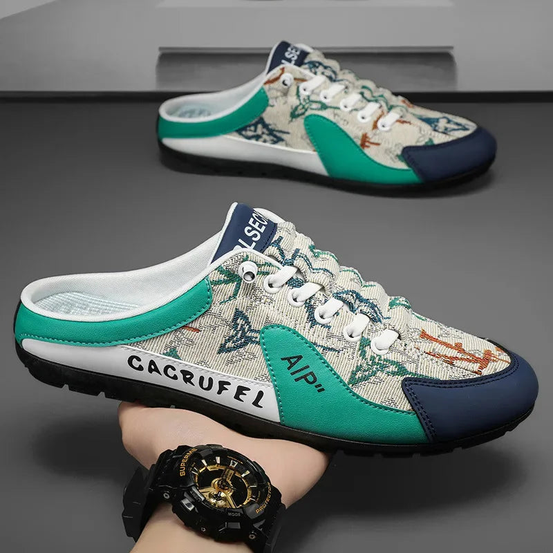 Men Non-slip Vulcanize Shoes Fashion Half Slippers Mesh Cloth Shoes for Man Casual Shoe Male Comfortable Flat Footwear 2025