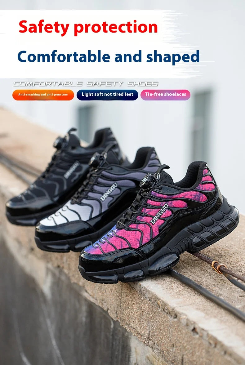Rotating Buttons Safety Shoes Men Fashion Work Sneakers Steel Toe Shoes High-quality Work Shoes Puncture-Proof Protective Shoes