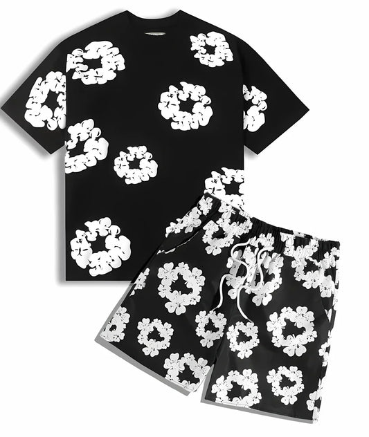 Summer 2025 new men's suit with European and American fashion flower print patterns for outdoor men's wear
