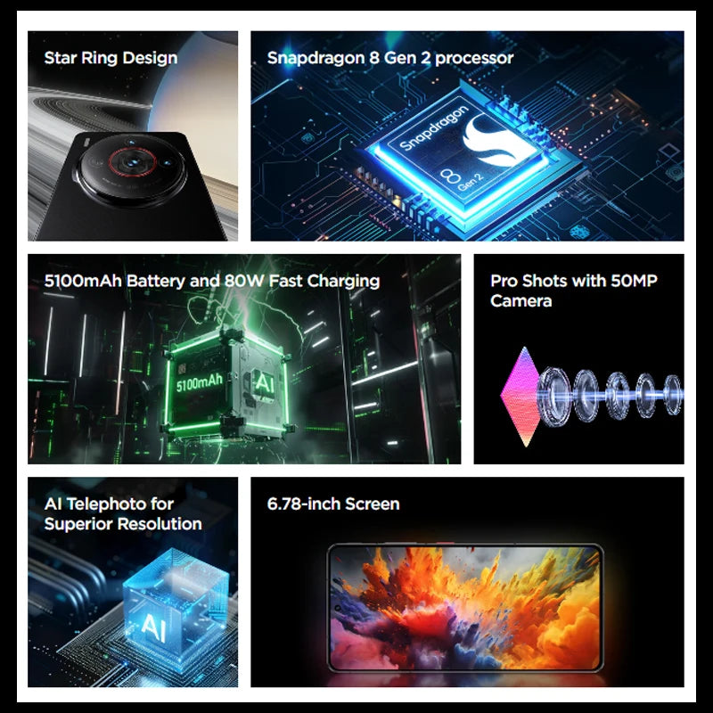 Nubia Z60S Pro 6.78" Smartphone Snapdragon 8 Gen 2 5100mAh Battery 80W charge satellite communication AI Phone Global Version