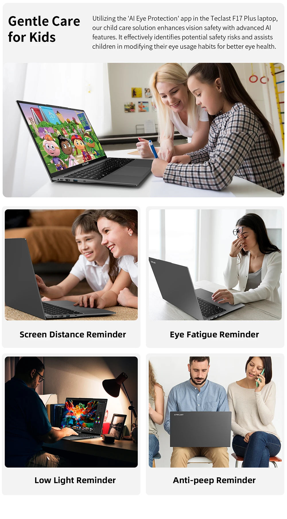 Teclast F17 Plus Laptop 17.3 inch Intel N95 Computer 16GB RAM 512GB SSD Windows 11 Pro 180° Flip Laptops mini-HDMI USB3.2 Type-C