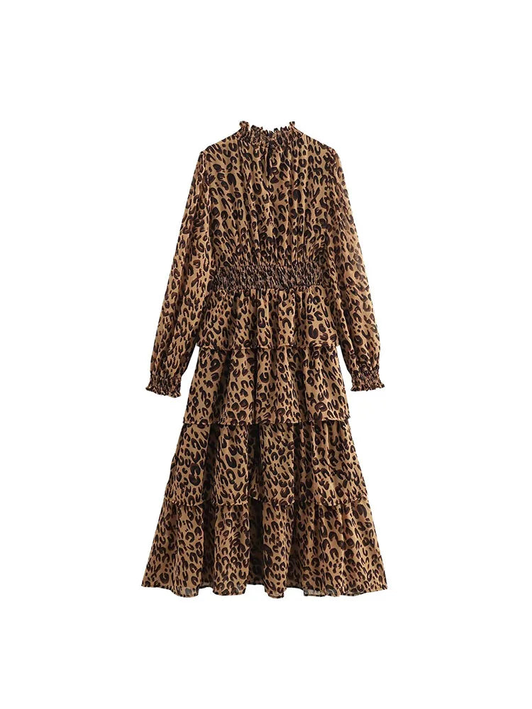 European and American style women's clothing new 2024 fashion retro leopard print long slim temperament dress