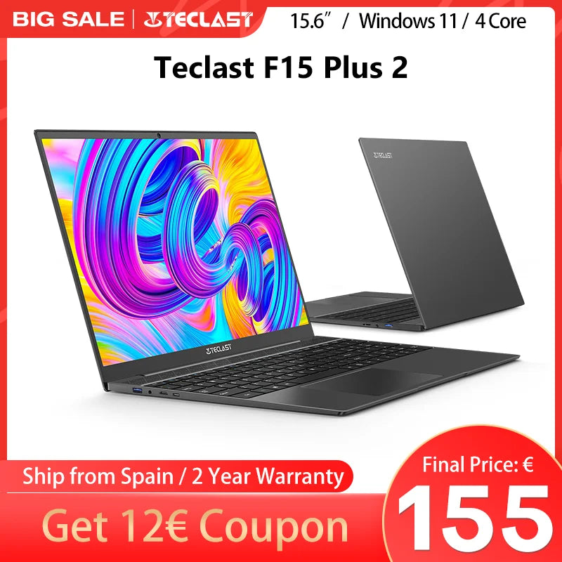 Teclast F15 Plus 2 Laptop 15.6 Inch Windows 11 Laptop 8Gb Ram 256Gb Ssd Gemini Lake N4120 Usb3.0 Mini-Hdmi Full Size Keyboard