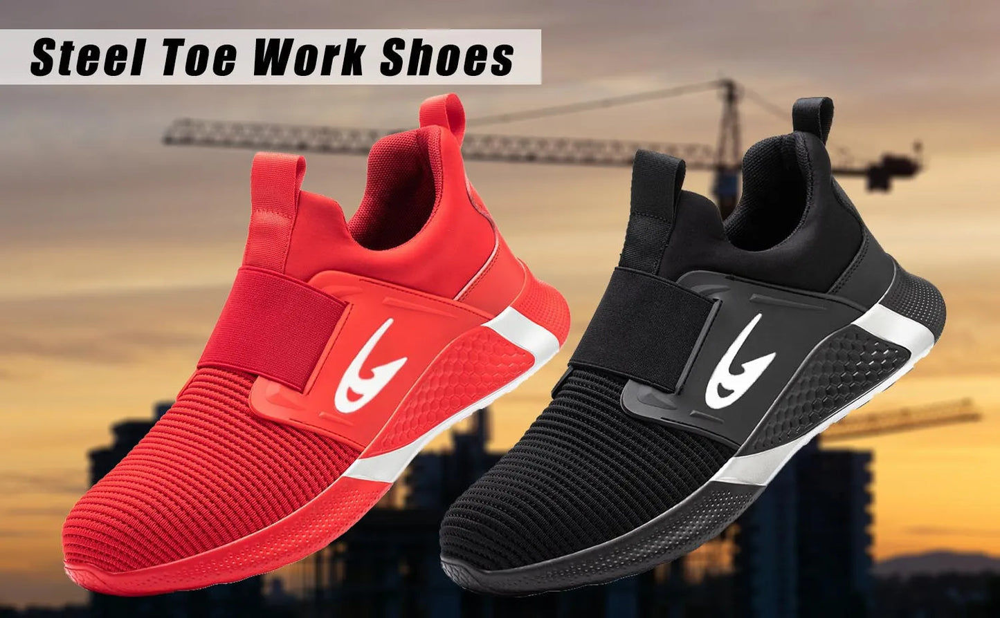 Steel Toe Men's Work Shoes Slip Resistant Lightweight Sole Tough Comfortable Shoes Man Safety Shoes Fashions Outdoor Sneaker