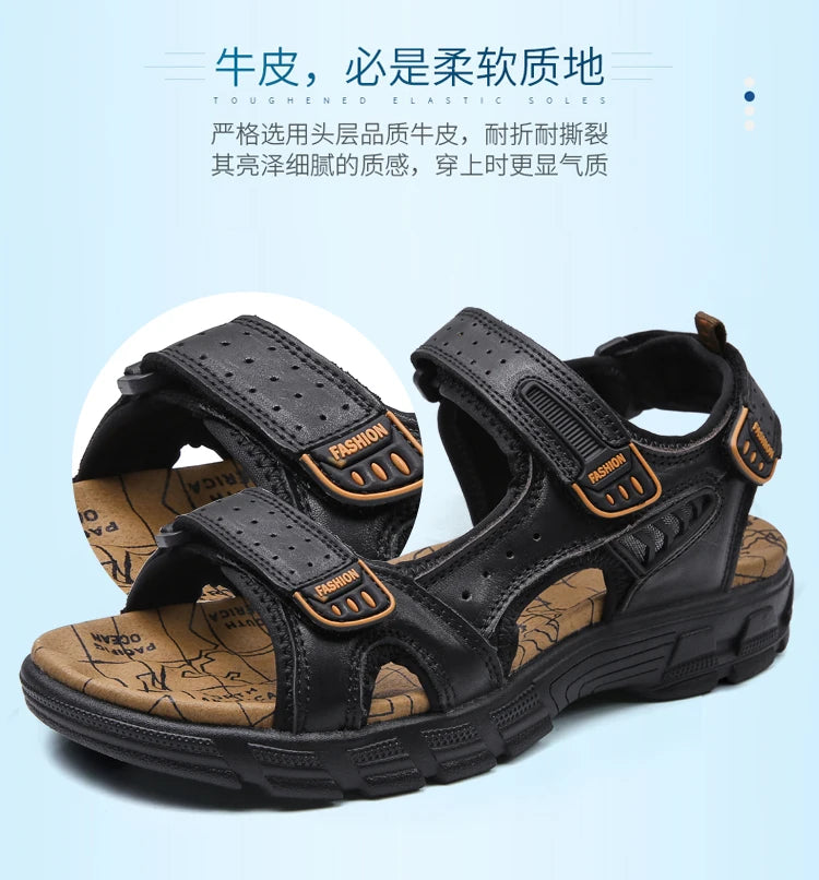 2024 New Genuine Leather Men's Sandals Summer Outdoor Non-slip Hiking Trekking Shoes for Men Beach Slippers Casual Sneakers
