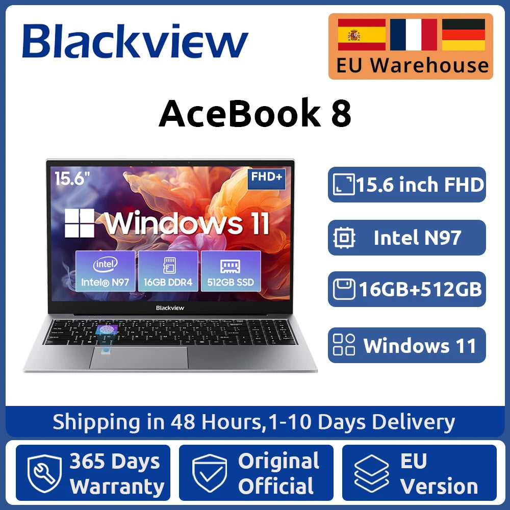 Blackview AceBook 8 Laptop 15.6" 12th Gen Intel Alder Lake N97 16GB RAM 512GB SSD + expansion up to 1TB Windows 11 Home 15.6"