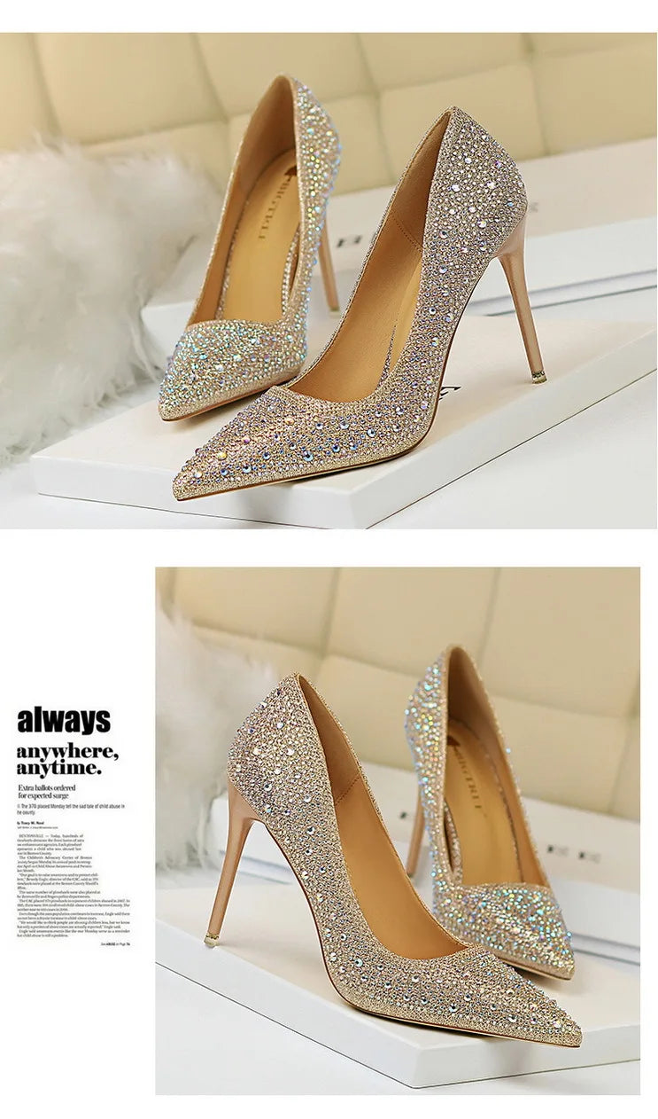 Rhinestone Women Pumps Sexy Stiletto Women High Heels Pointed Toe Women Heels Pumps Women Shoes Party Wedding Shoes Scarpe Donna