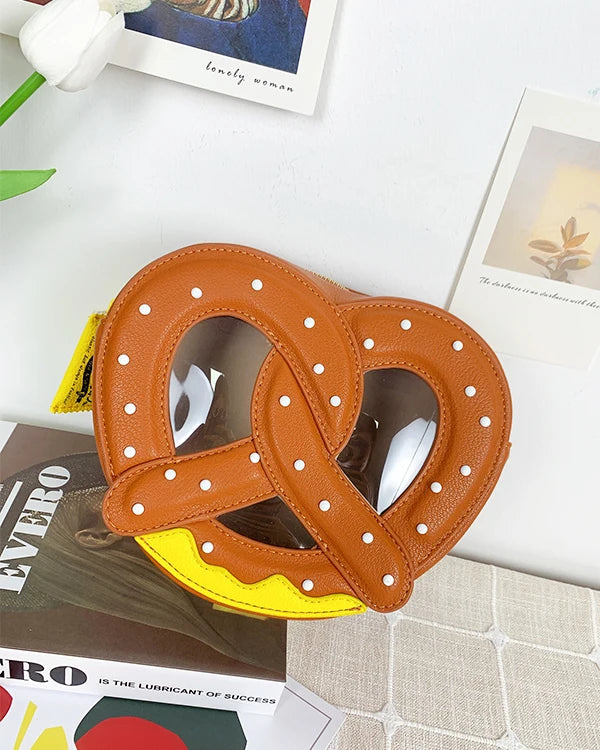 Novel Pretzel Bread Design Shoulder Bag for Women Small Food Shape Crossbody Bag Girls Cute Purses and Handbags Novelty Clutch