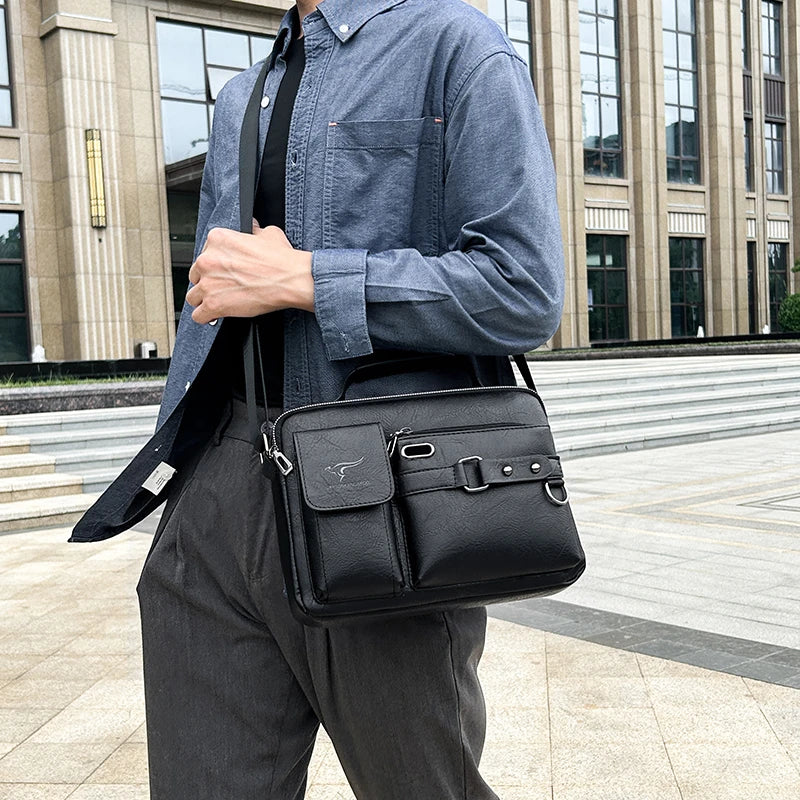 Fashion Men's Shoulder Bag Portable PU Leather Handbag Business Briefcase Travel Bag Man Crossbody Bags for Men Satchel Purse