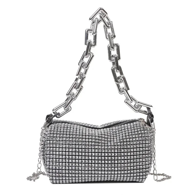 Allover Rhinestone Bucket Bag, Glitter Chain Prom Purse, Women's Mini Crossbody Bag