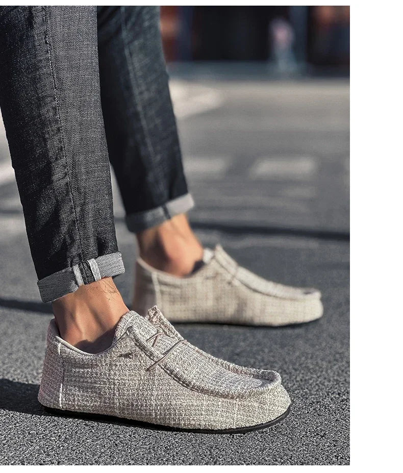 YRZL Summer Men's Canvas Boat Shoes Moccasins Casual Loafers Mens Slip-on Green Lightweight Breathable Comfortable Driving Shoe