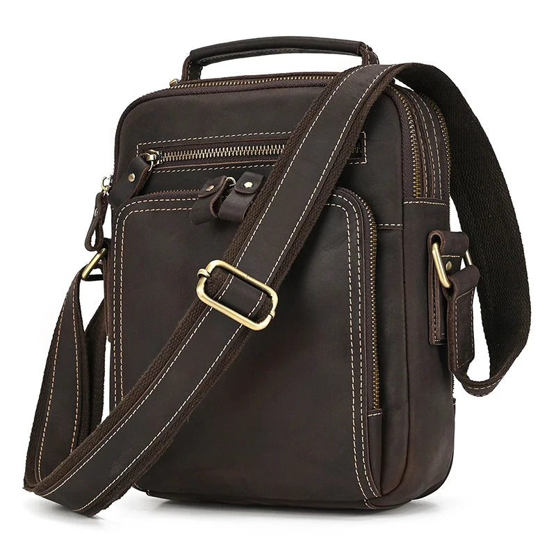 Newsbirds Leather Shoulder Bag Vintage Style Crossbody Bag Books School Bag Of Men Male Daily Messenger Bag Crazy Horse Skin