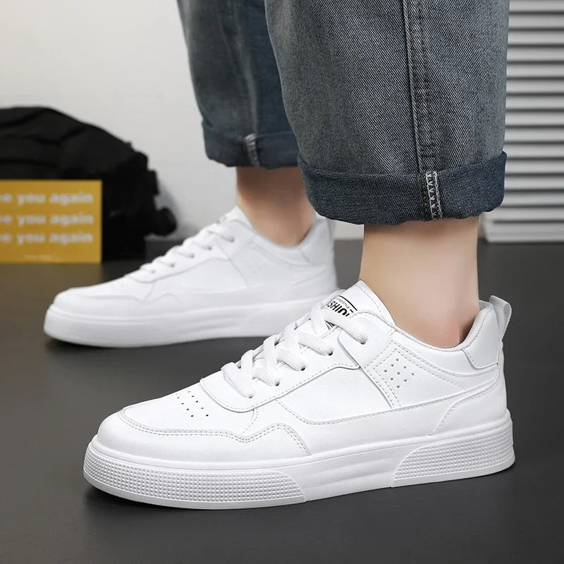 Fashion Leather Men Casual Shoes Lightweight Running Shoes Platform White Sneakers Outdoor Breathable Sport Shoes Tennis Shoes