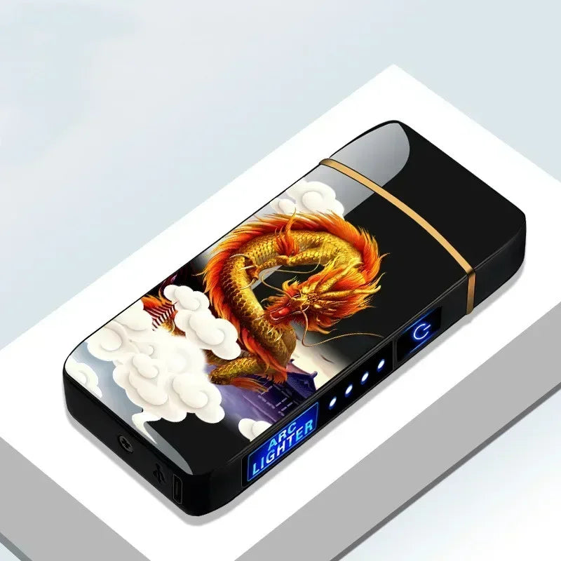 全新電動防風金屬打火機雙弧無焰等離子可充電USB打火機LED電量顯示觸控打火機禮物