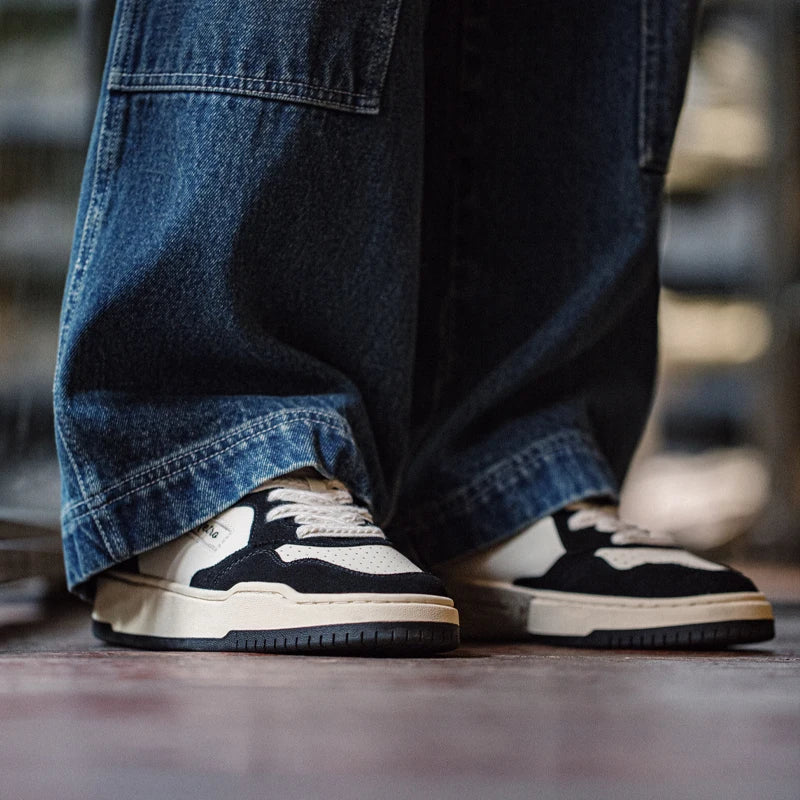 Maden New Casual Low-Top Black and White Spliced Sneakers Men's Versatile Sports Shoes for Autumn Lace-up Skateboarding Shoes