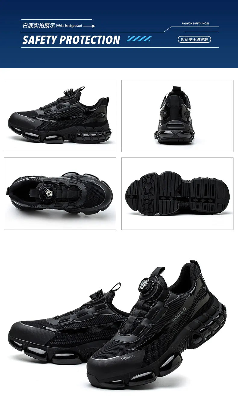 Rotating Button Work Sneaker Air Cushion Steel Toe Safety Boots Anti-Smash Work Shoes Indestructible Protective Safety Shoes Men