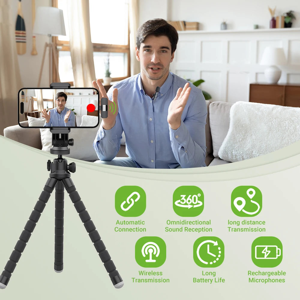 Basix 2.4G 無線領夾式麥克風可攜式音訊視訊錄影迷你麥克風適用於 iPhone、Android 直播遊戲手機