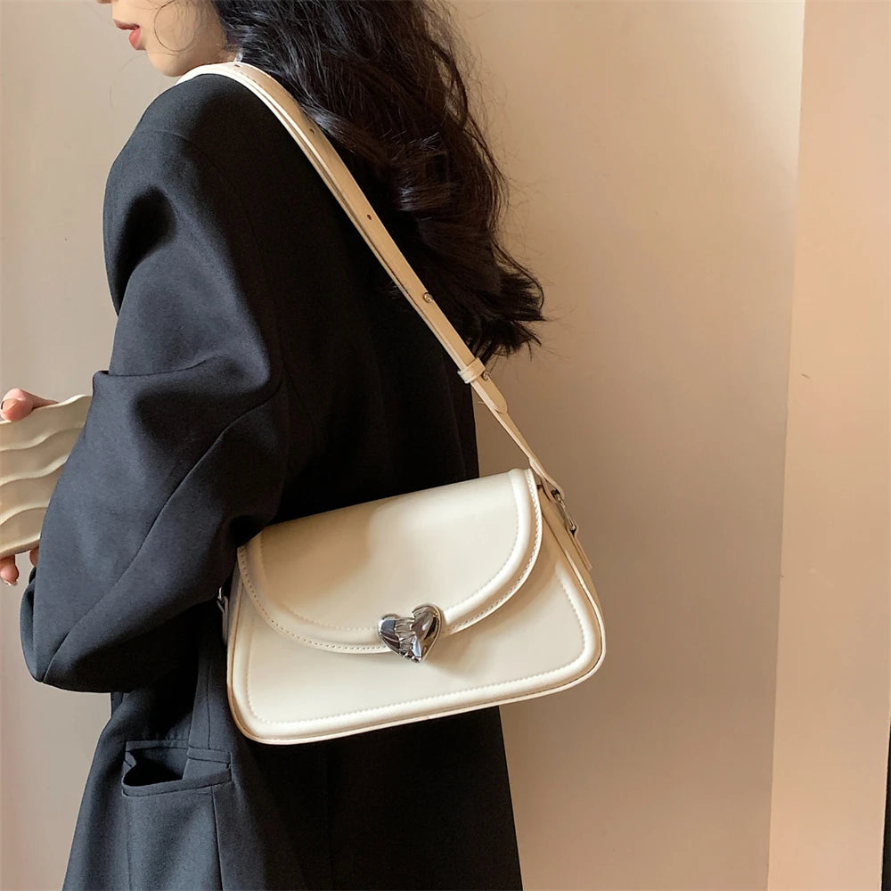 MOODS Loving Heart Buckle Crossbody Bags For Women 2023 Luxury Designer Handbags Silver Color Small Shoulder Underarm Phone Bag