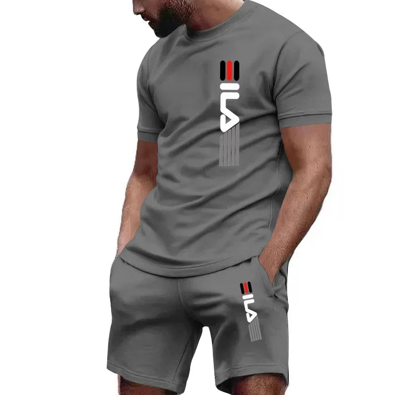男士套裝：優質防曬棉超舒適夏季透氣短袖T卹+休閒慢跑短褲2件套男
