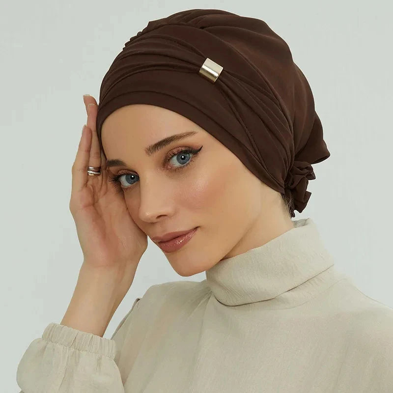 Muslim Solid Instant Turban Hat Hijab Women Caps Islamic Bandana Bonnet Fashion