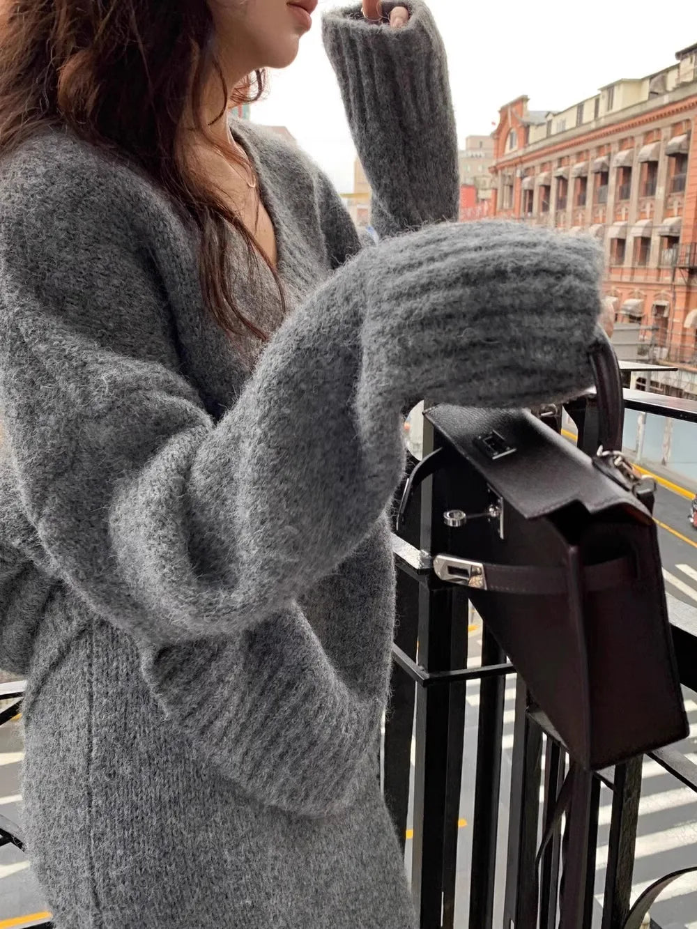 Elegant Solid Sweater Skirts Suits for Women Autumn Winter Fashion V-Neck Pullover Knitted Top Loose Skirt Casual Two Pieces Set