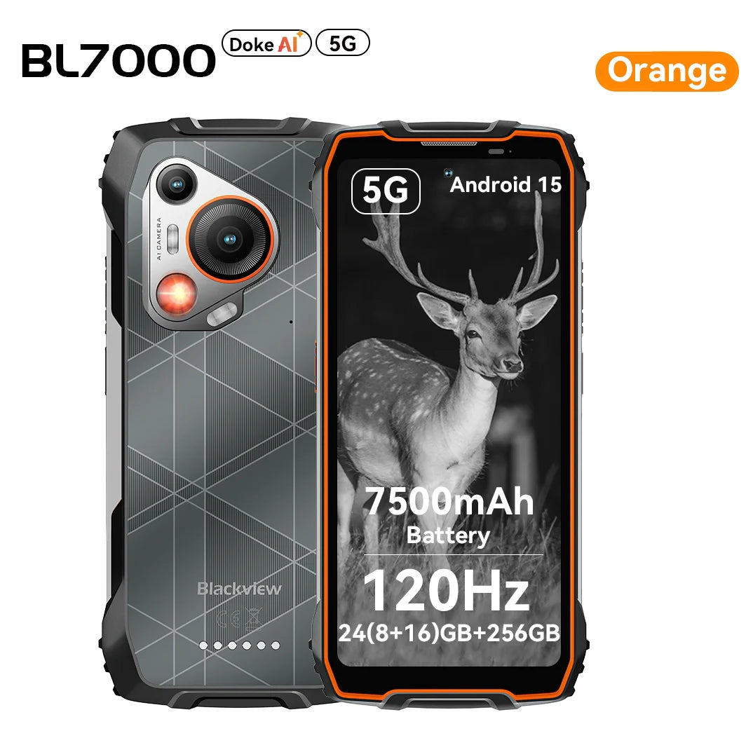 BLACKVIEW BL7000 5G AI Rugged Phone Deepseek GPT Android 15 Smartphone, 6.78" HD+2.4K Display 120Hz, 24(8+16)GB 256GB, 7500Amh