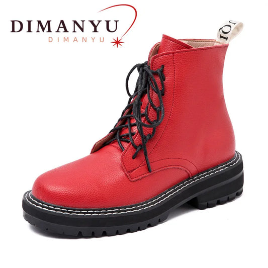 DIMANYU Women Ankle Boots2025 New Genuine Leather Winter Thick With Fur Ladies Short Boots Motorcycle Martn Boots Women