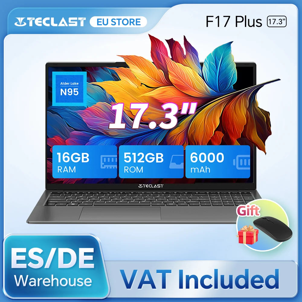 Teclast F17Plus 17.3 inch Laptop Intel N95 16GB RAM 512GB SSD Windows 11 Notebook 180° Flip Computer Backlit Keyboard mini-HDMI