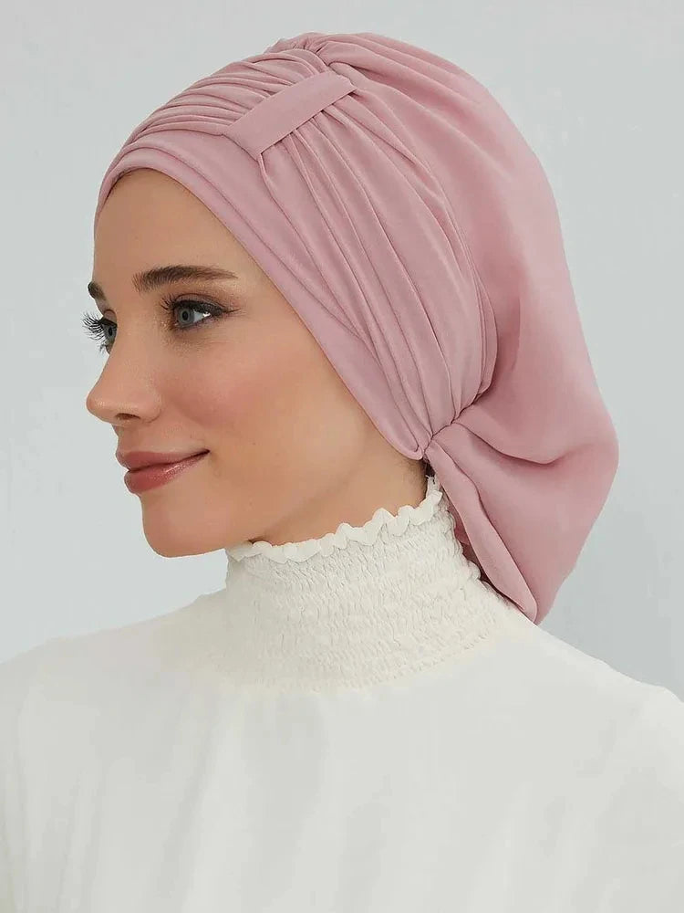 Muslim Solid Instant Turban Hat Hijab Women Caps Islamic Bandana Bonnet Fashion